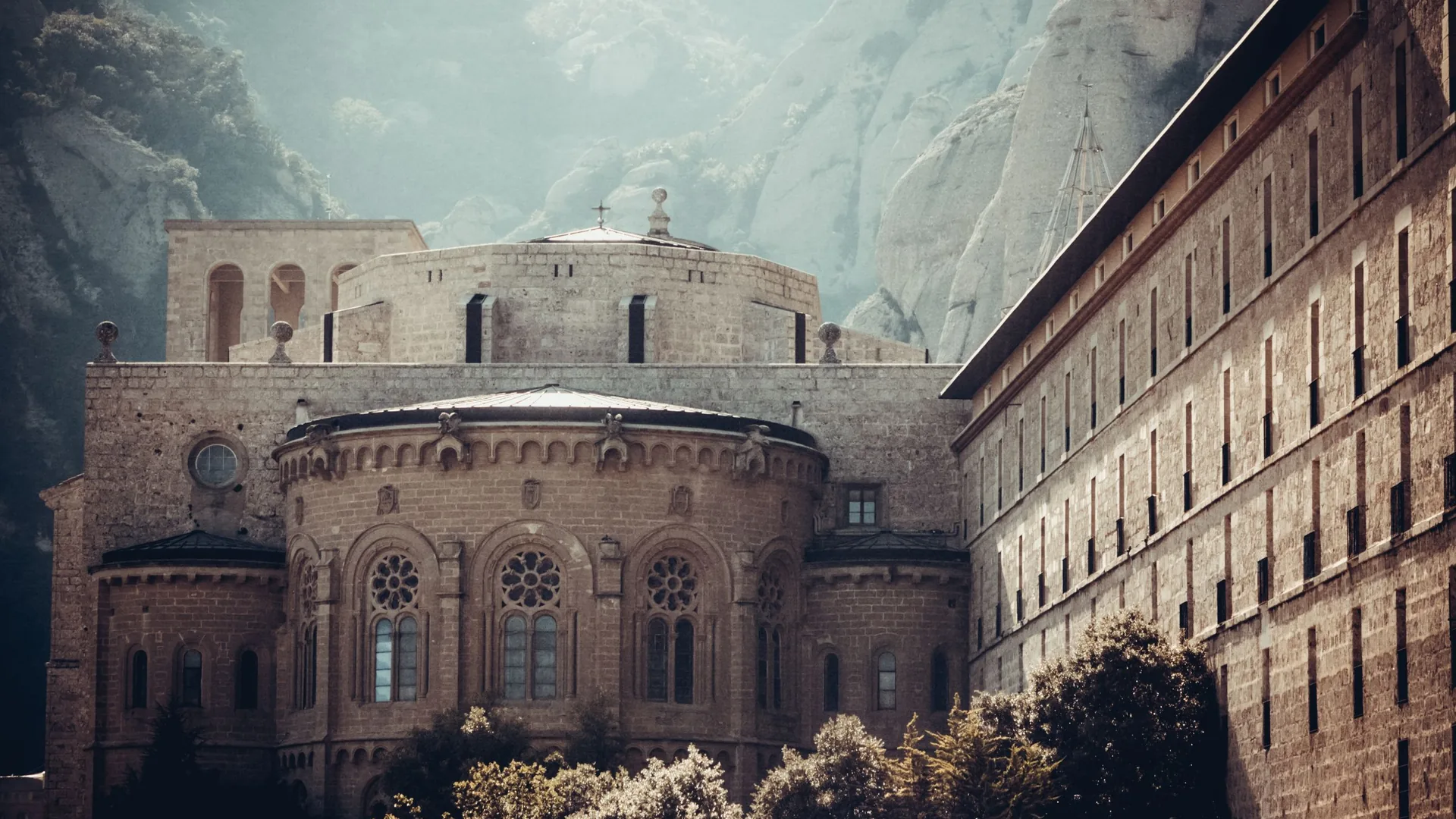 The jagged peaks of Montserrat rising above the monastery of Santa Maria de Montserrat